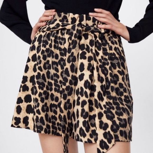 Zara Shorts Zara Leopard Print Paper Bag Waist Shorts Poshmark